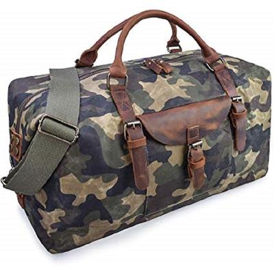 Oversized Waterproof Canvas Genuine Leather Weekend Carry on Travel Duffel Hand Bag