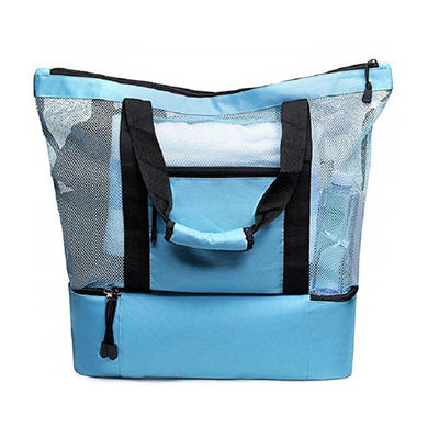 Mesh Beach Bag and Totes Insulated Picnic Cooler Pool Bag with Zipper Top for Women Kids Student