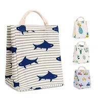 Reusable Printed Canvas Fabric Insulated Waterproof Lunch Box Tote Handbag
