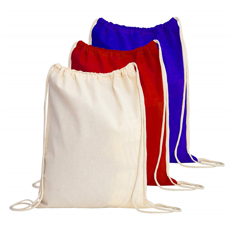 OEM color and logo 100% cotton drawstring bag canvas backpack