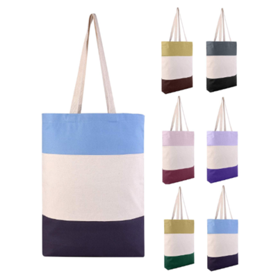 Reusable Fancy Durable Tri-Color Canvas Blank Shopping Tote Bags