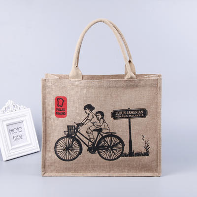 Promotional Biodegradable tote Custom logo personalized natural jute shopping bag