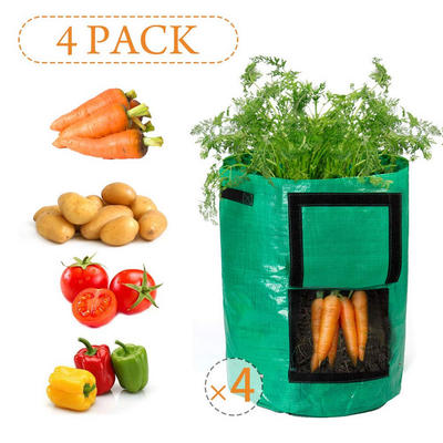 4Pack10Gallon Grow Bags with Access Flap and Handles for Harvesting Potato, Carrot, Onion, tomata,Vegetable and Flower.