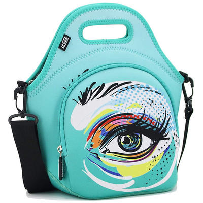 Insulated Neoprene Lunch Bag Tote with Zipper Pocket & Strap - Large 12" x 12" x 6.5" inch