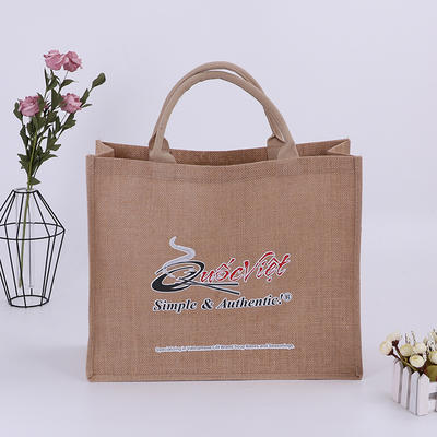 wholesale promotional natural eco jute tote shopping bag with screen printing logo