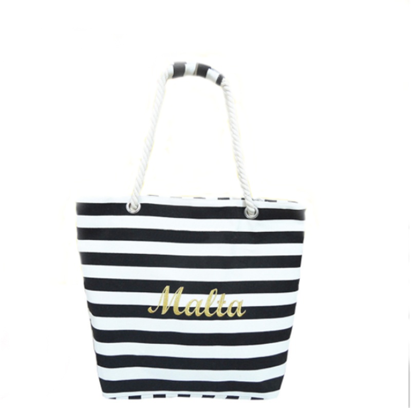 Beach Bag With Inner Zipper Pocket Tote Bag with Rope Handles