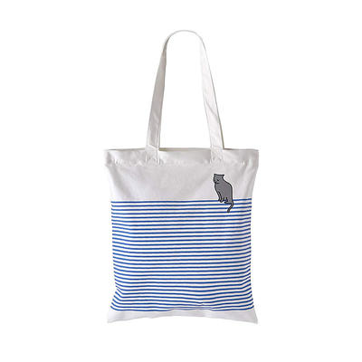 The Blue' Cotton Canvas Tote Bag Stylish Casual Shoulder Bag with Zipper and Pocket for Shopping Travel and School Work Blue Striped Eco-Friendly (Bluecat)