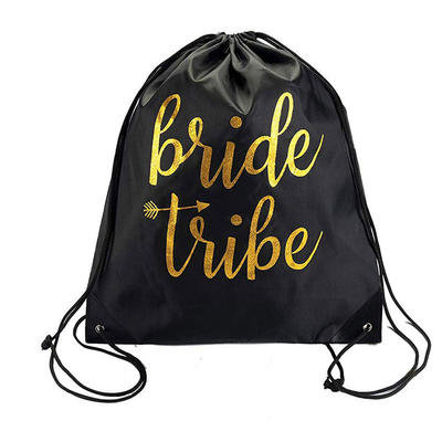 Black Bride Tribe and Bride Canvas Beach drawstring Tote Bags for Bachelorette Parties, Weddings and Bridal Showers