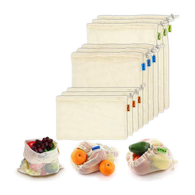 Reusable Produce Bags, Organic Cotton Mesh Bags for Grocery Shopping and Storage with Tare Weight on Tags, Double-Stitched Seams, Machine Washable bags